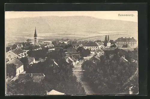 AK Kosmonosy, Ortsansicht mit Kirche