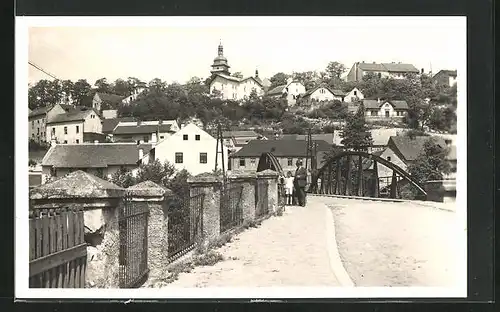 AK Nové Benátky, Ortsansicht mit Brücke