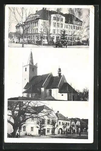 AK Cervené Pecky, Kirche, Gebäudeansichten