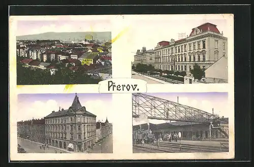 AK Prerov, Bahnhof /Nádrazi, Strassenpartie, Gebäude