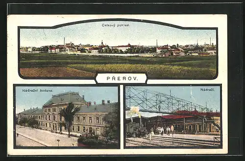 AK Prerov, Bahnhof /Nádrazi, Blick auf die Stadt