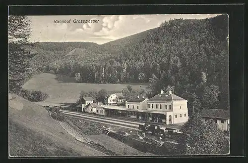 AK Grosswasser, Blick auf den Bahnhof, Nádrazi