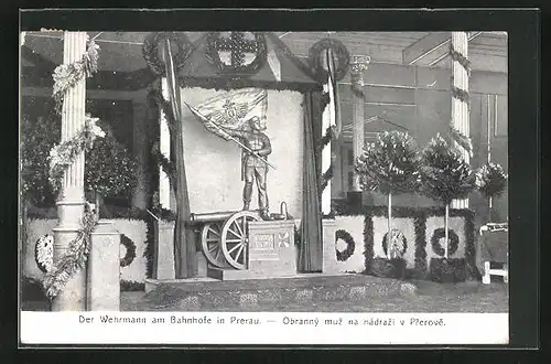 AK Prerau, Wehrmann am Bahnhof, Nagelung, Kriegshilfe