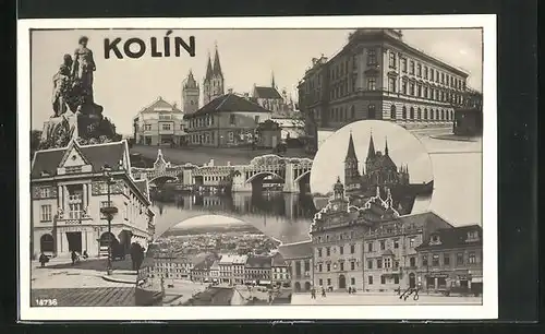 AK Kolin, Sporitelna, Rathaus, Denkmal