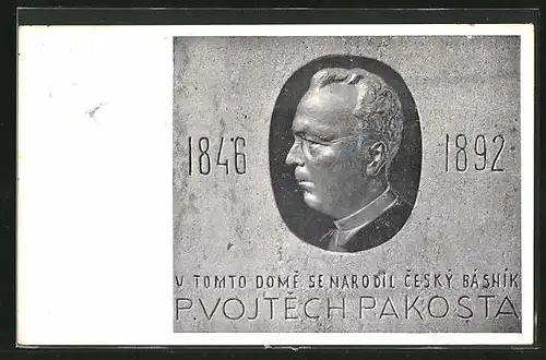 AK Destná u Sobeslave, Denkmal P. Vojtech Pakosta 1846-1892