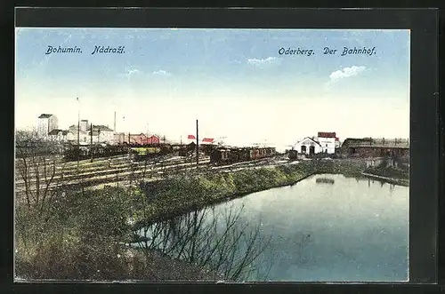 AK Oderberg, Gleise des Bahnhofs am Teich