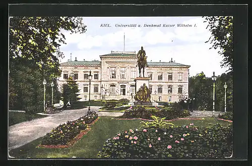 AK Kiel, Universität und Denkmal Kaiser Wilhelm I.