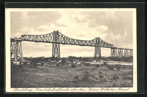 AK Rendsburg, Eisenbahnhochbrücke über dem Kaiser-Wilhelm-Kanal