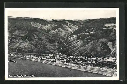 AK Kestert Rh., Stadt mit Bergen, Dampfer