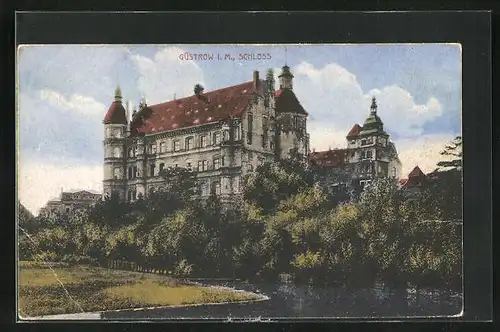 AK Güstrow i. M., Schloss mit Flusspartie