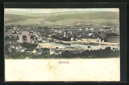 AK Hameln, Panorama der Stadt am Fluss