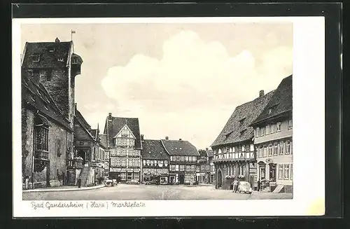 AK Bad Gandersheim /Harz, Marktplatz mit Hotel Weisses Ross
