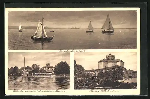 AK Wilhelmstein im Steinhuder Meer, Uferpartie, Festung Wilhelmstein, Steinhuder Meer mit Segelbooten