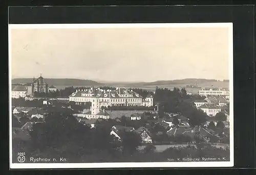 AK Rychnov n. Kn., Panorama mit Schloss