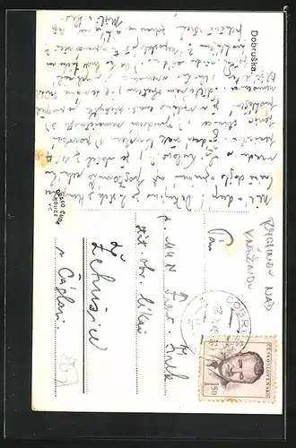 AK Dobruska, Hotel Rydl mit Uhrenturm