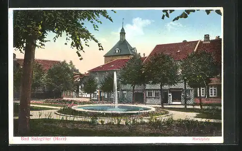 AK Bad Salzgitter, Marktplatz mit Springbrunnen