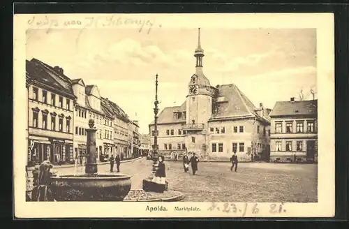 AK Apolda, Marktplatz, Rathaus, Brunnen