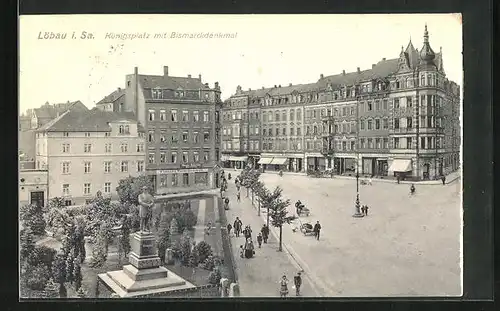 AK Löbau i. Sa., Königsplatz mit Bismarckdenkmal