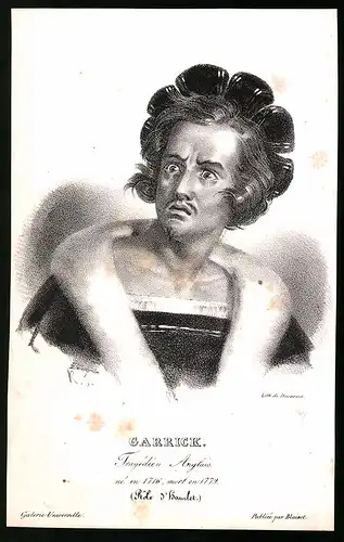 Lithographie Garrick, Tragédien Anglais, 14 x 22cm