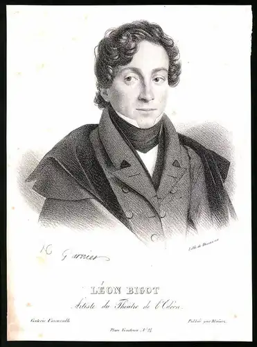 Lithographie Léon Bigot, Artiste du Theatre de l`Odéon, Künstler: H. Garnier, 15.5 x 21cm