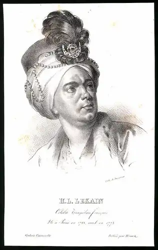 Lithographie H. L. Lekain, Célèbre Tragédien francais, 13 x 20.5cm