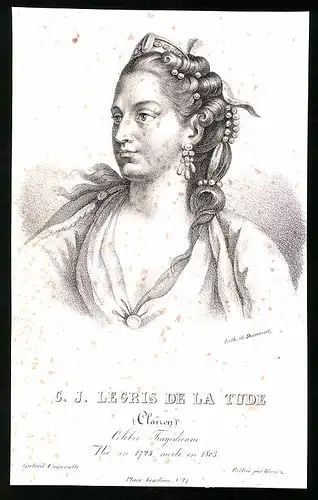 Lithographie C. J. Legris de la Tude, Célèbre Tragédienne, 12 x 18.5cm