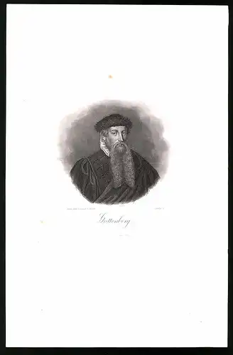 Lithographie Portrait von Guttenberg, Direx.: Schuler, 12 x 22cm
