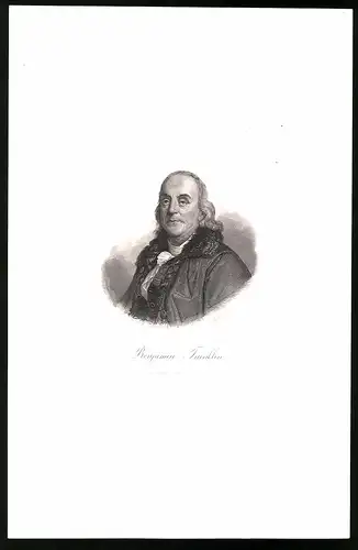 Lithographie Benjamin Franklin, USA, Sculp.: F. Weber, 12 x 15cm