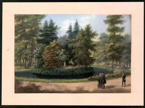 Lithographie Berlin, Luiseninsel im Tiergarten, altkoloriert, nach Ludwig-Edward Lütke um 1840, 17 x 24cm