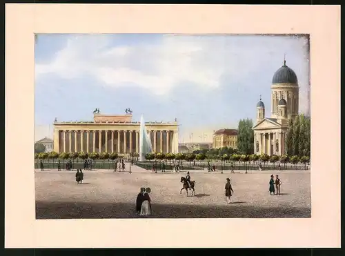 Lithographie Berlin, Lustgarten, altkoloriert, nach Ludwig-Edward Lütke um 1840, 17 x 24cm