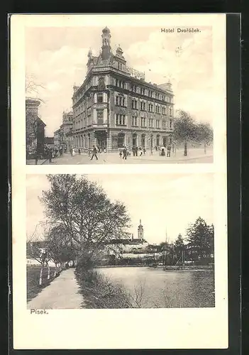 AK Pisek, Hotel Dvorácek, Weg am Fluss