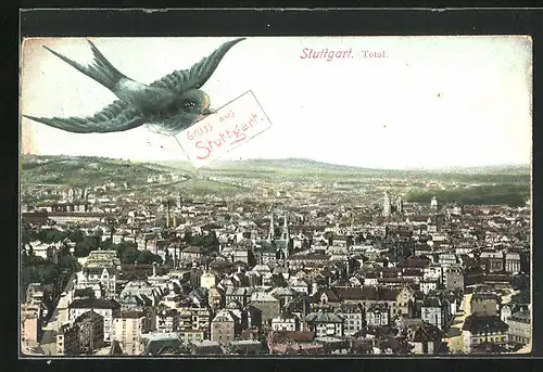 AK Stuttgart, Totalansicht mit Schwalbe