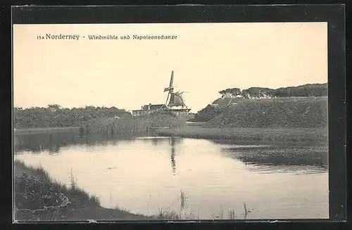AK Norderney, Windmühle und Napoleonschanze