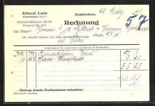 AK Euskirchen, Rechnung von Albert Latz, Kraftfuttermittelhersteller