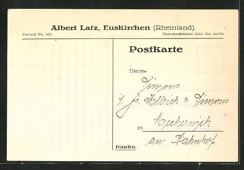 AK Euskirchen, Rechnung von Albert Latz, Kraftfuttermittelhersteller