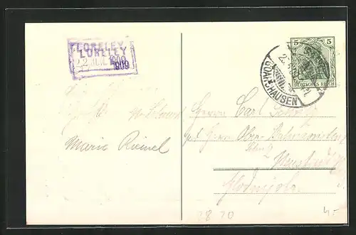 AK Loreleyfelsen und passierender Dampfer