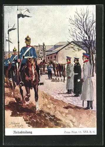 Künstler-AK Döbrich-Steglitz: Dragoner-Regiment 13, Reitabteilung