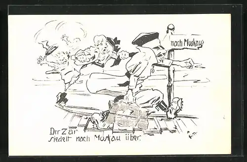 Künstler-AK Zar Nikolaus II. von Russland siedelt nach Moskau über