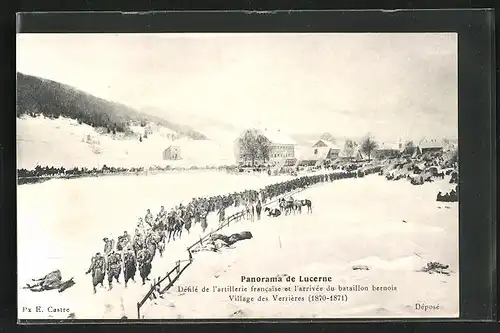AK Lucerne, Défilé de l`artillerie francaise et l`arrivée du bataillon bernois 1870-71