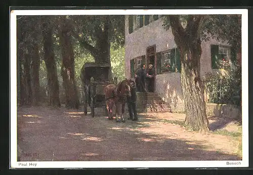 Künstler-AK Paul Hey: Frau wird mit Kutsche abgeholt