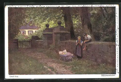 Künstler-AK Paul Hey: Verein für das Deutschtum im Ausland, Nachbarskinder beim Spielen