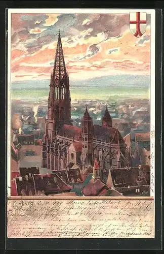 Künstler-AK Heinrich Kley: Freiburg, Dom und Stadt in der Dämmerung