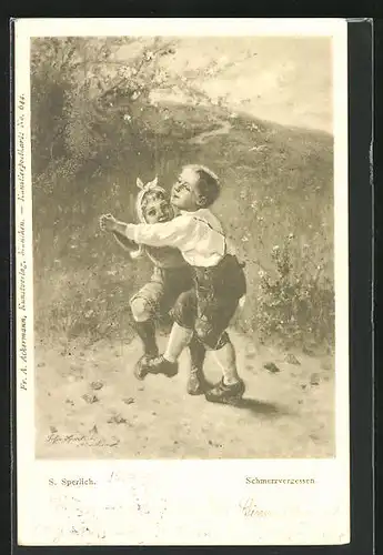 Künstler-AK sign. S. Sperlich: Schmerzvergessen, Kinder beim tanzen