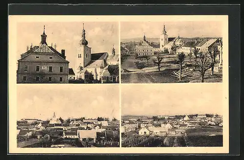 AK Krizanov, Teilansicht, Rathaus und Kirche, Ortspartie