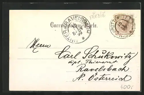 AK Hrottowitz, Strassenpartie mit Kirche, Totalansicht