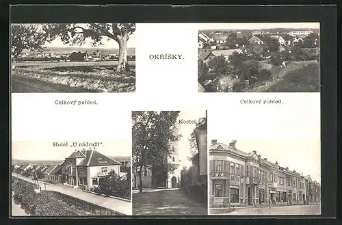 AK Okrisky, Hotel U nadrazi, Celkový pohled, Kostel