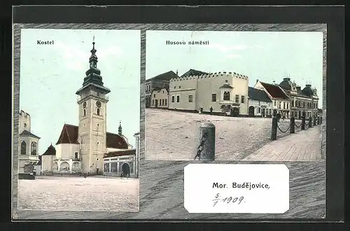 AK Mor. Budejovice, Kostel, Husovo namesti