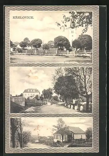 AK Krelovice, Kostel, Strassenpartie