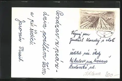 AK Batelov, Gebäudeanicht, Uferpartie, Ortspartie