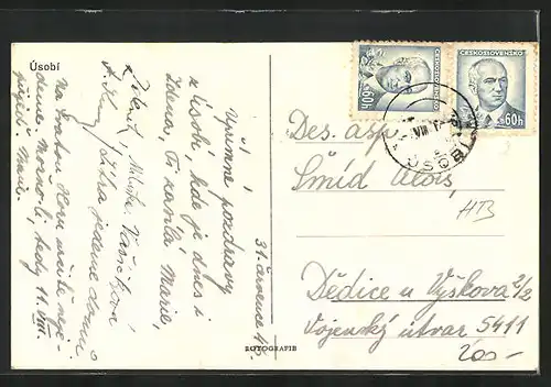 AK Úsobí, Steinbrücke am Bach